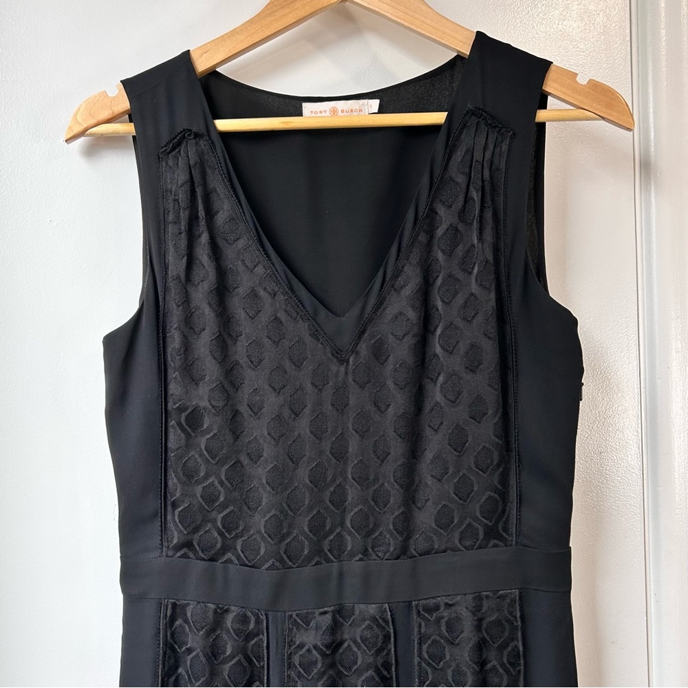 Tory Burch Silk Sleeveless Textured Chiffon Dress Black